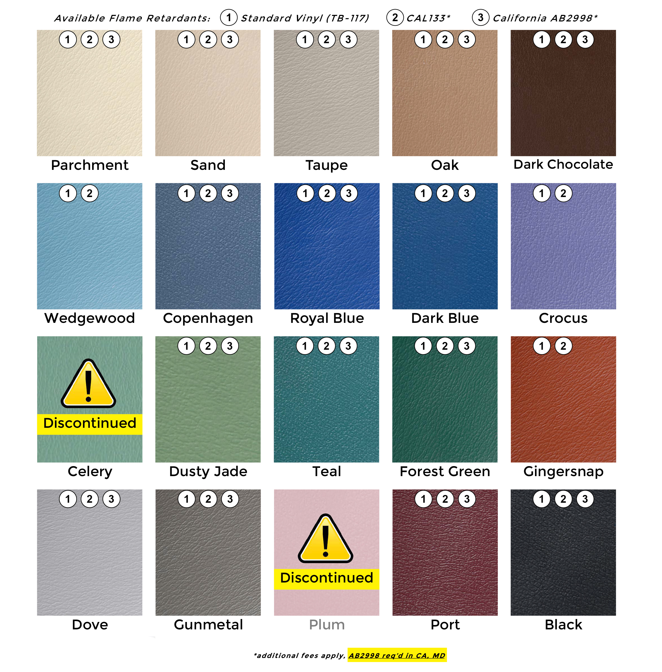 Custom Comfort Vinyl Colors - Standard and CAL133